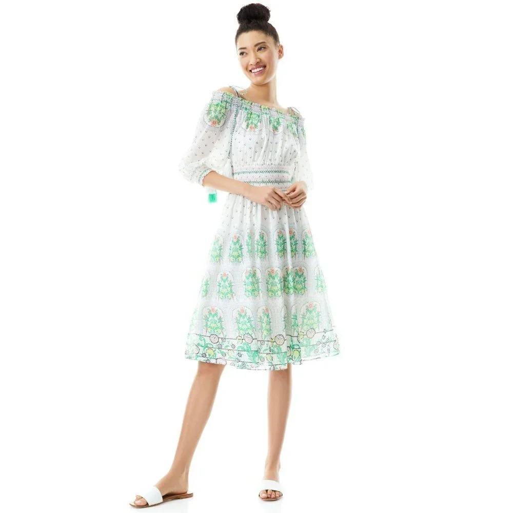 Alice + Olivia Sun Valley Trellis Multi White Green Dress $660 - Picture 3 of 14